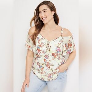 Maurices Plus Size Floral Cold Shoulder Top